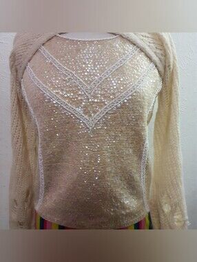 Macy's Cream Sequin Knit Women's Top